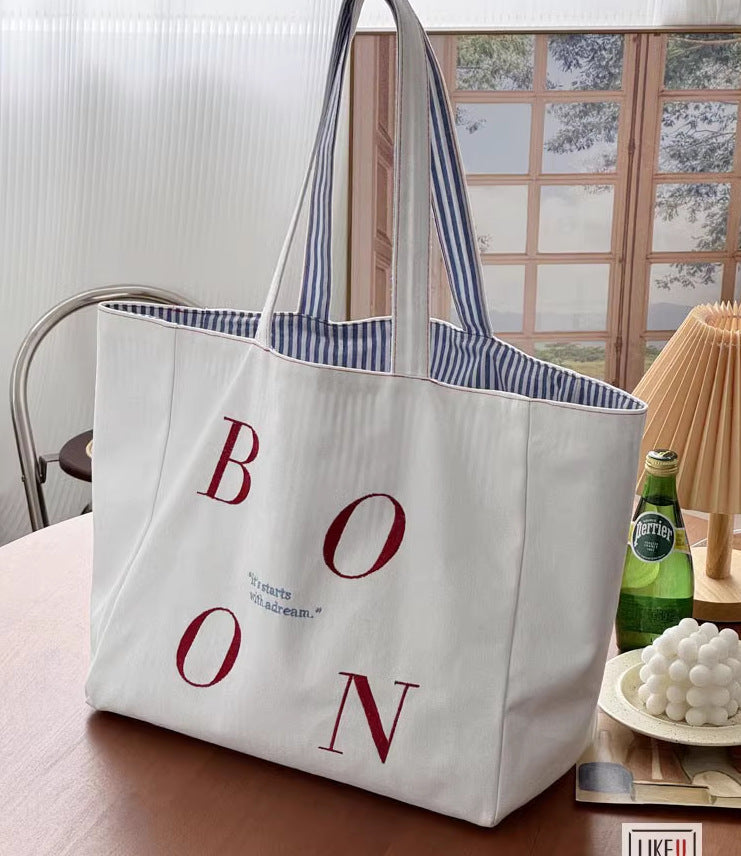 Embroidery Lazy Korean Literary Leisure Canvas Large Capacity Simple Women's Shoulder Bag