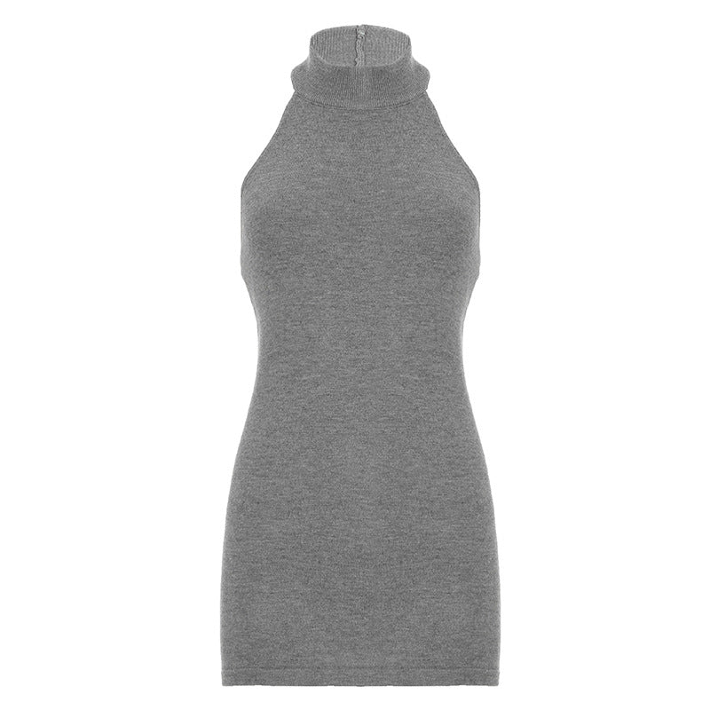 Women's Color Halter Backless Mid-length Turtleneck Knitting Simple Tops