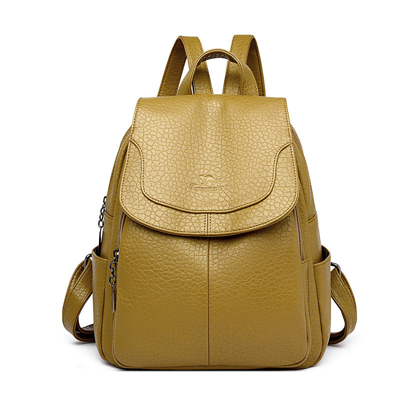 Women's Kangaroo Leather Litchi Pattern Lightweight Large Backpacks