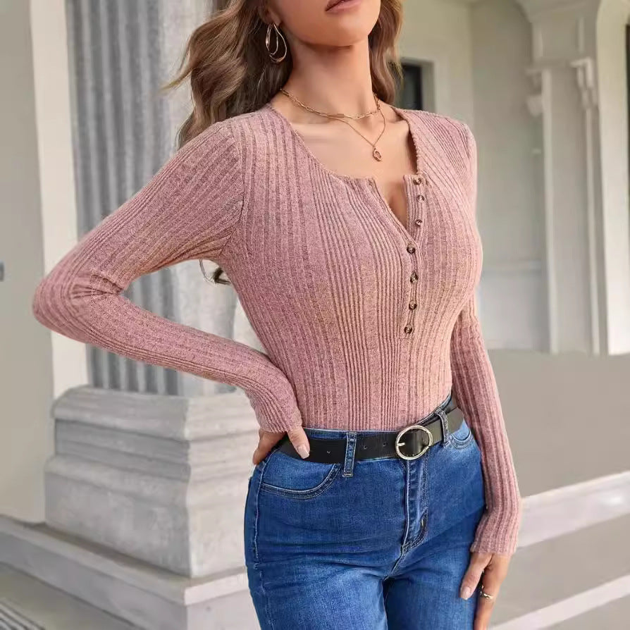 Collar Decorated With Buttons Slim Fit Knitwear