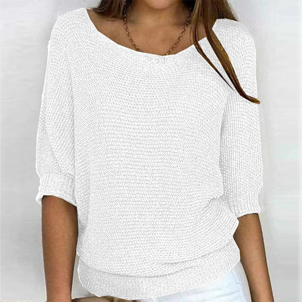 Women's Color Round Neck Commuter Elegant Cropped Knitwear