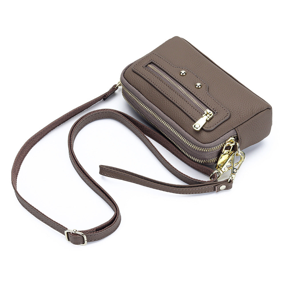 Women's Layer Cowhide Double Zipper For Multifunctional Clutch Women's Messenger Bag
