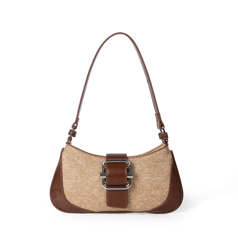 Women's Retro Canvas Stitching Underarm High-quality Portable Shoulder Bags
