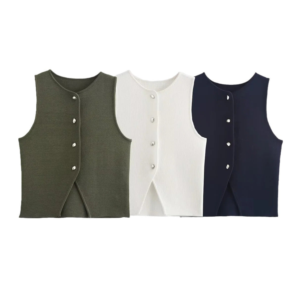 Women's Three-color Round Neck Knitted Sleeveless Vests