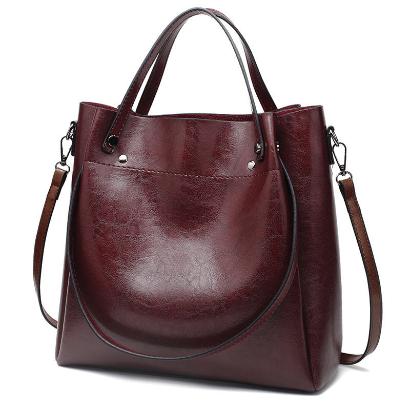 Women's Oil Leather Fashion Big Korean Style Shoulder Bags