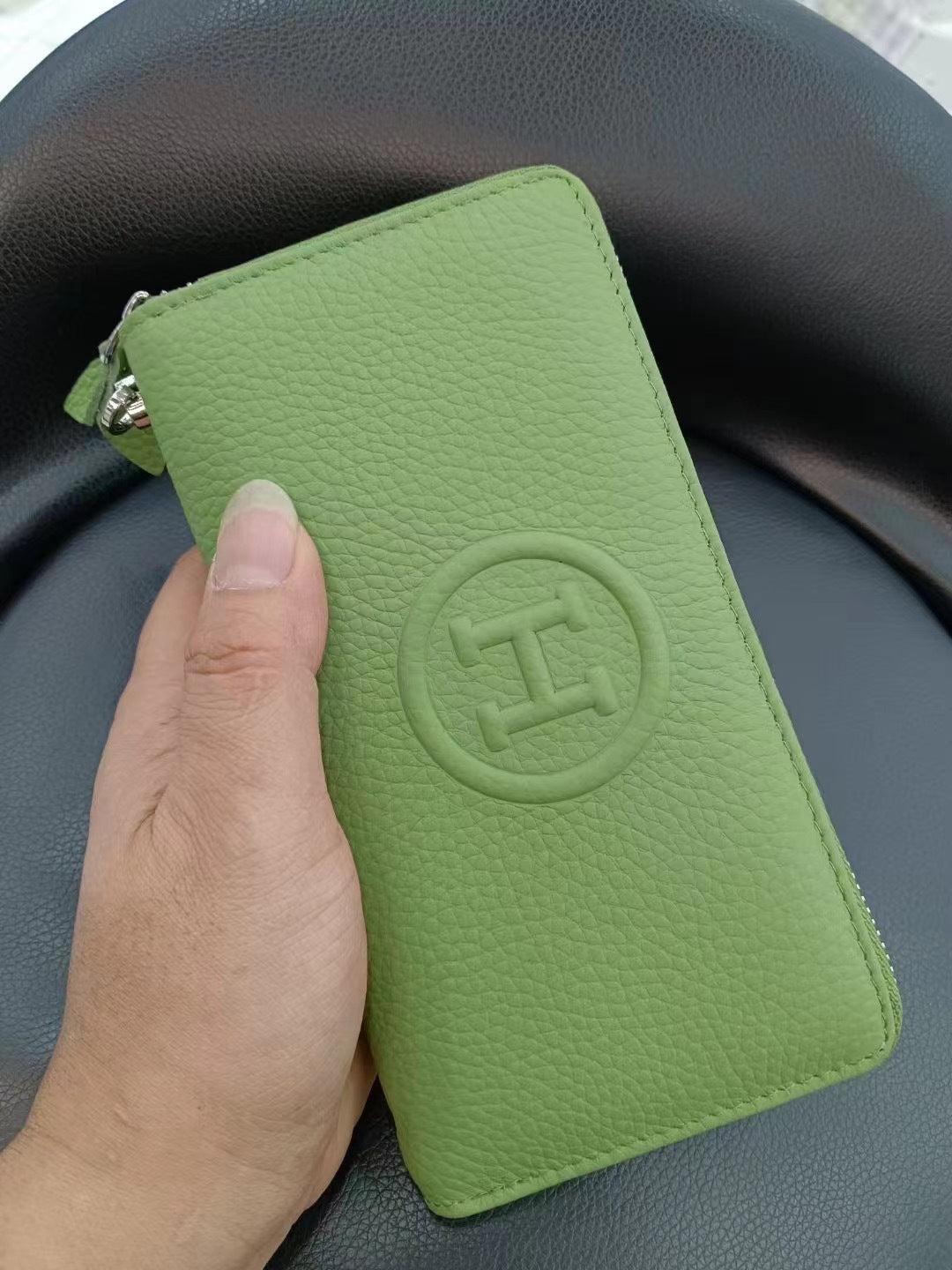 Women's Long Cowhide Zipper Lychee Pattern Clutch Ladies Wallets