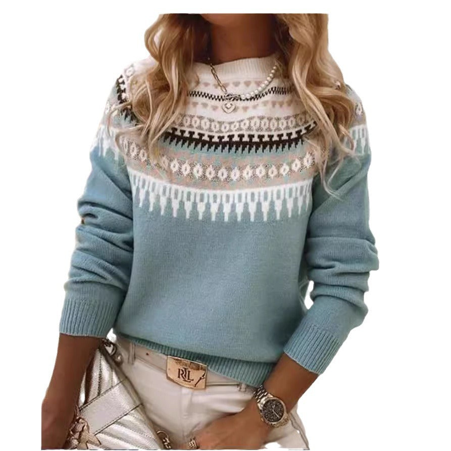 Women's Round Neck Multicolor Loose Fashion Pullover Sweaters