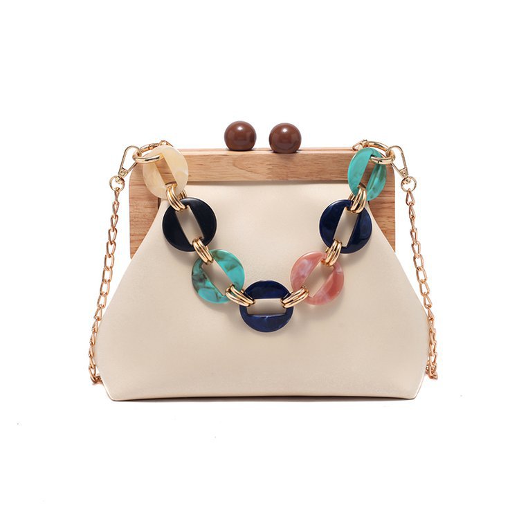 Women's Winter Korean Style Wooden Clip Chain Bags