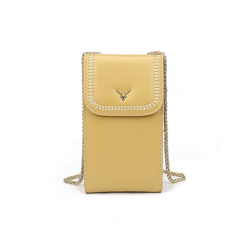 Layer Cowhide Simple Deer Head Mobile Female Phone Bags