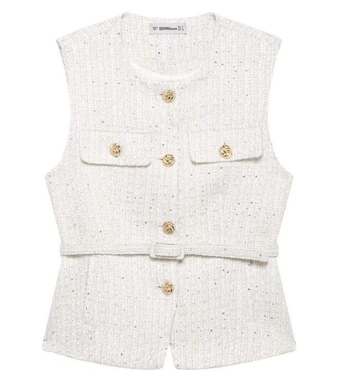 Women's With Belt Sequin Decorative Texture Tops