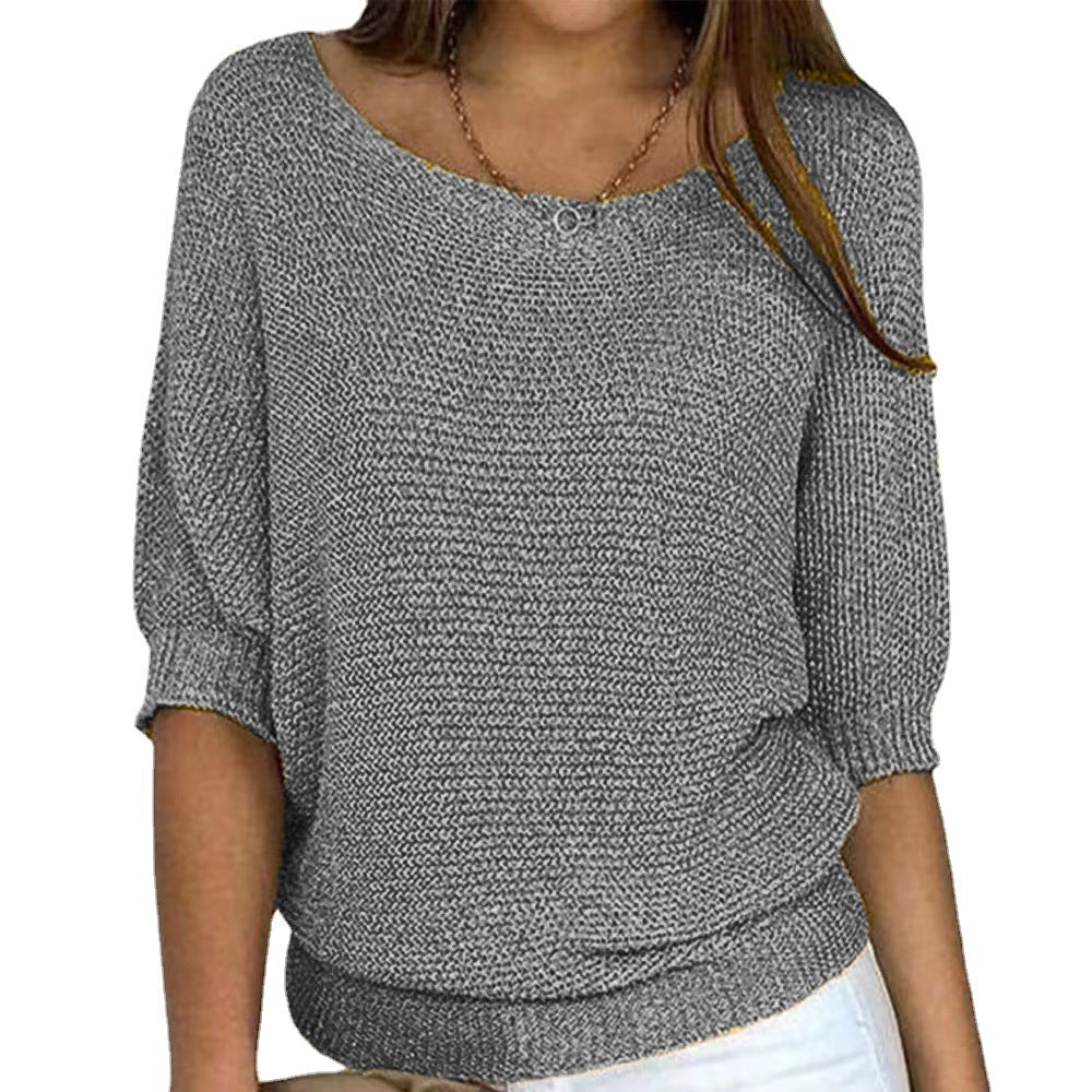 Women's Color Round Neck Commuter Elegant Cropped Knitwear