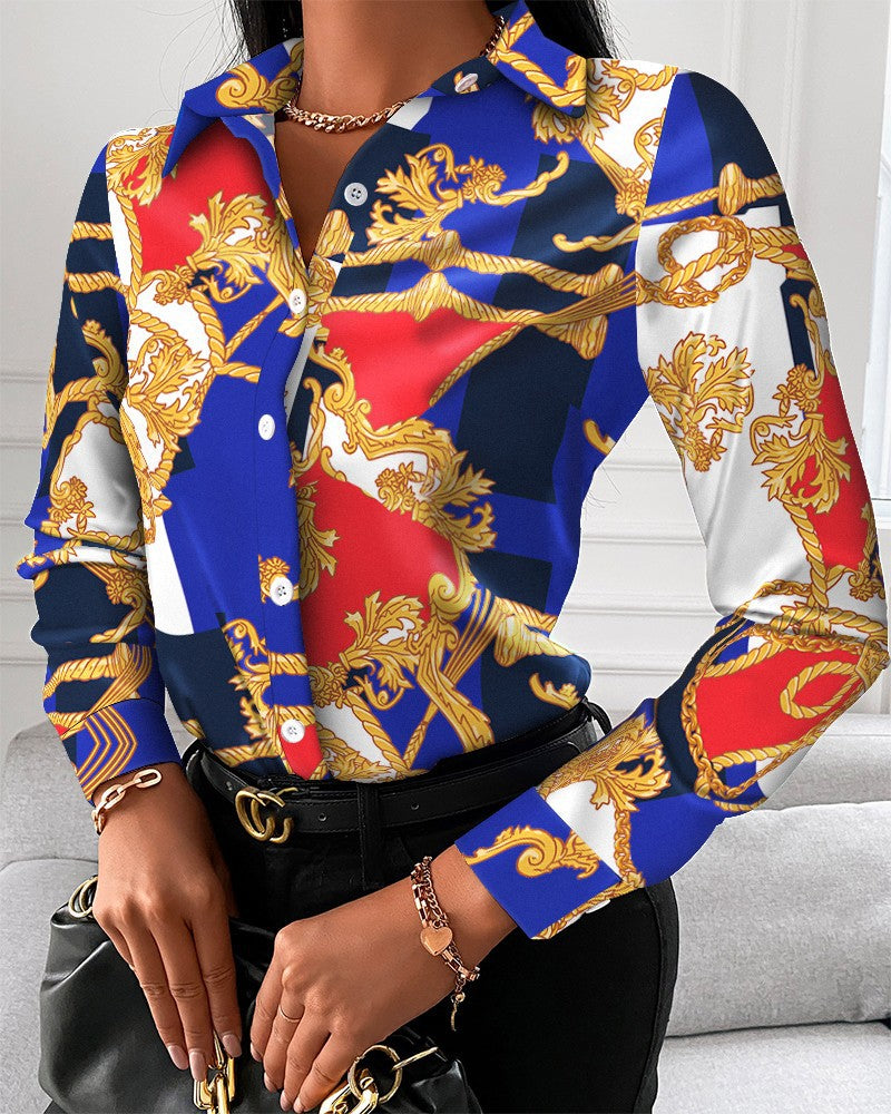 Women's Shirt Long Sleeve Geometric Print Temperament Blouses