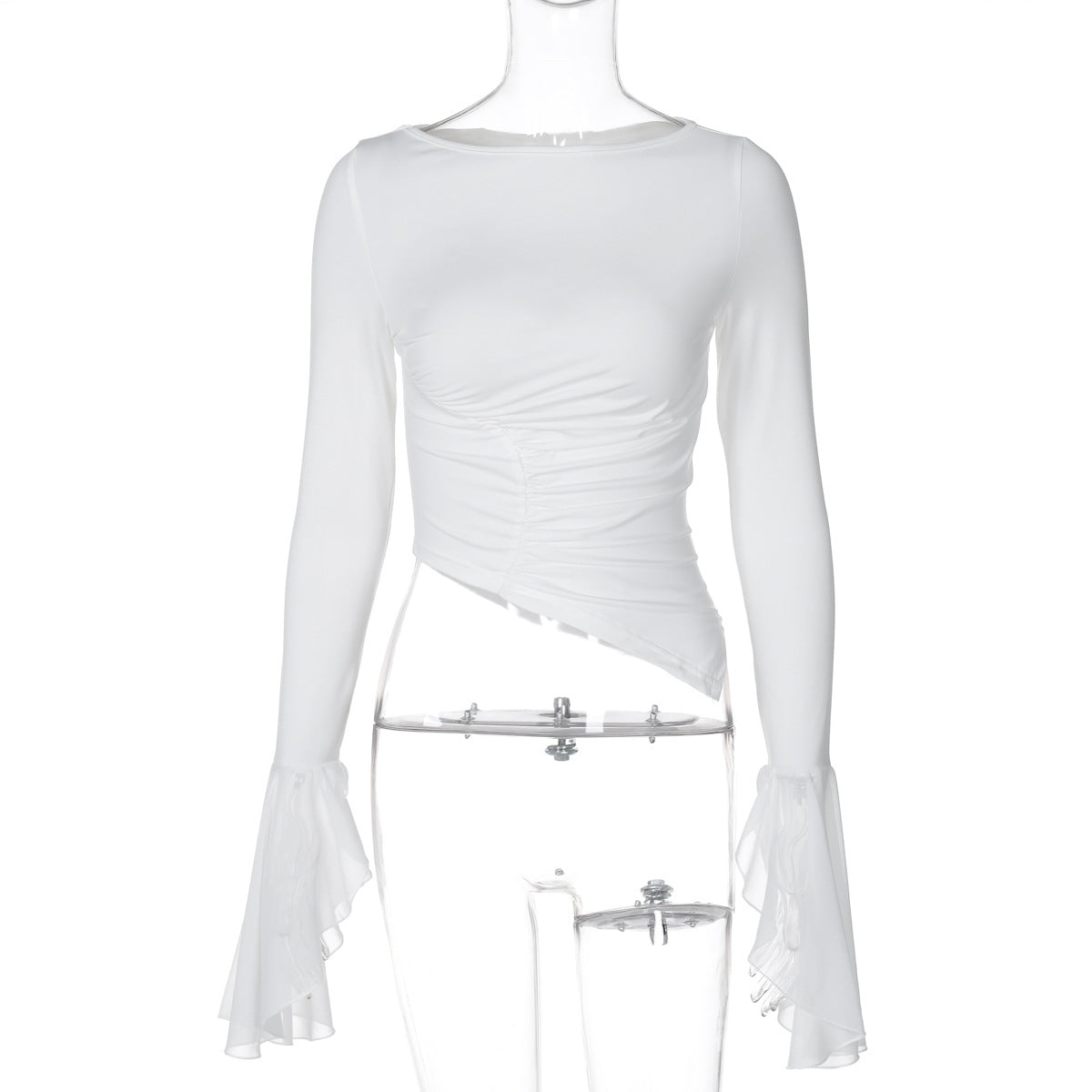 Women's Fashion Personality Tight Pleated Mesh Stitching Tops