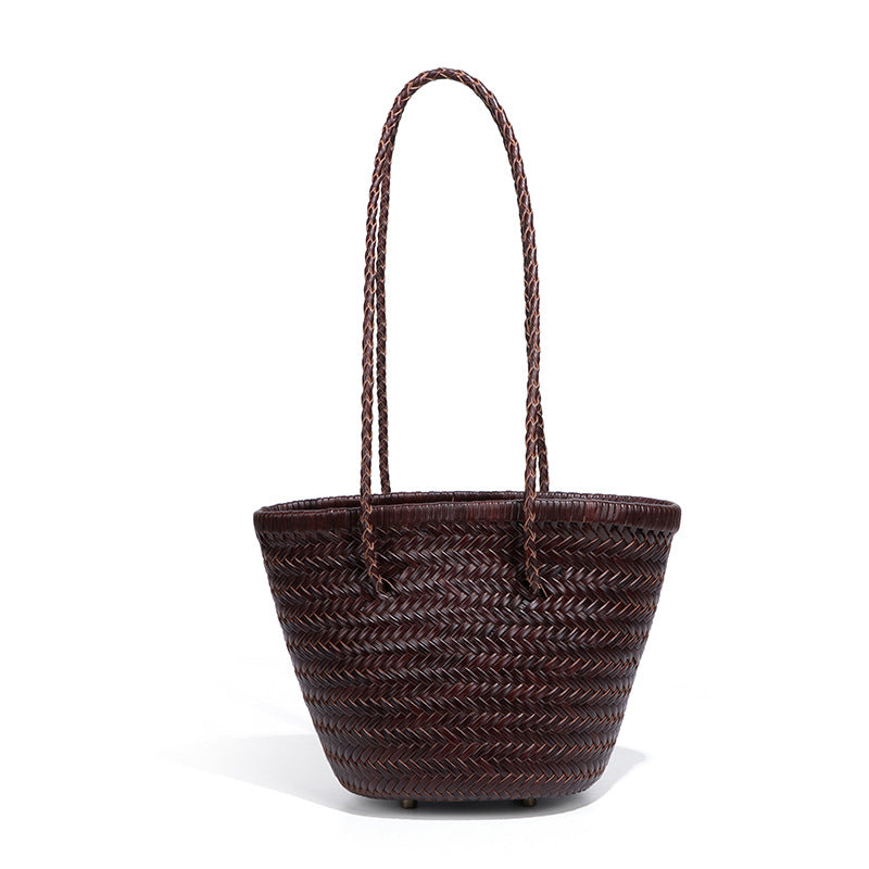 Women's Leather First Layer Cowhide Vegetable Basket Bags