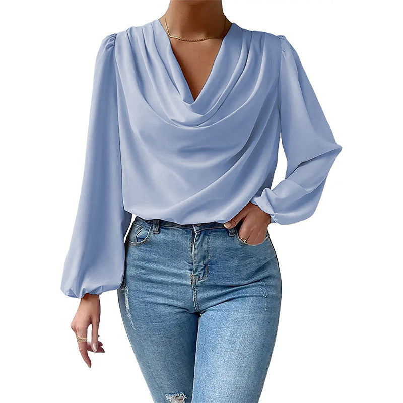 Women's Chiffon Long-sleeved Shirt Loose Draped T-shirt Blouses