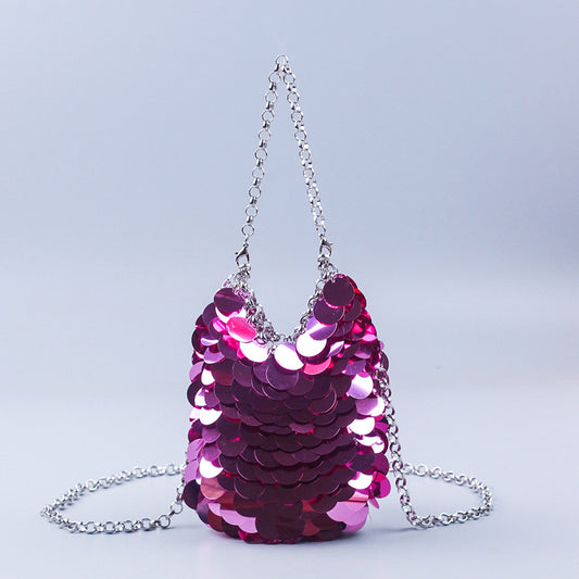 Women's Shiny Metal Scale Sequin Hand-woven Banquet Crossbody Bags