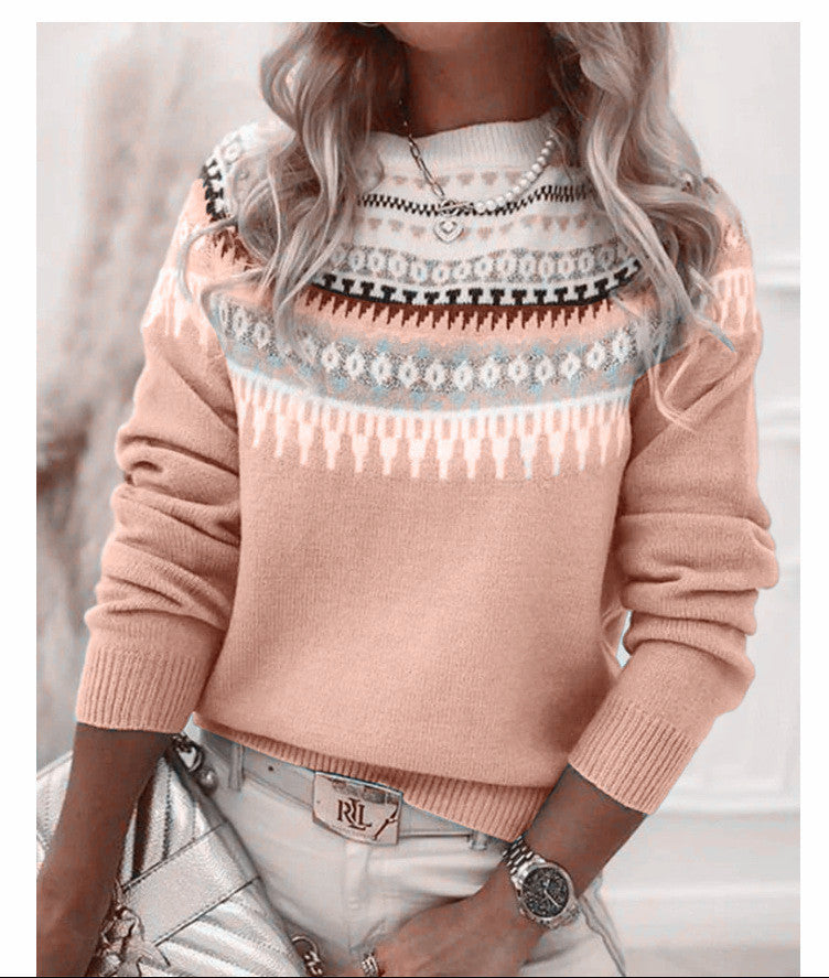 Women's Round Neck Multicolor Loose Fashion Pullover Sweaters