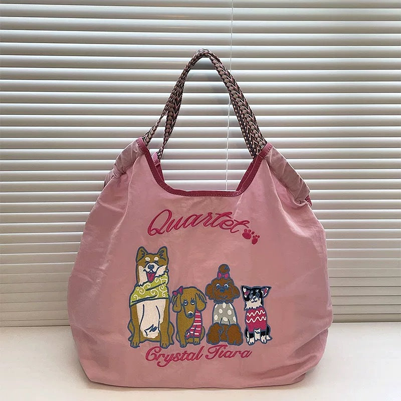 Women's Style Embroidery Shopping Fashion Nylon Waterproof Shoulder Bags