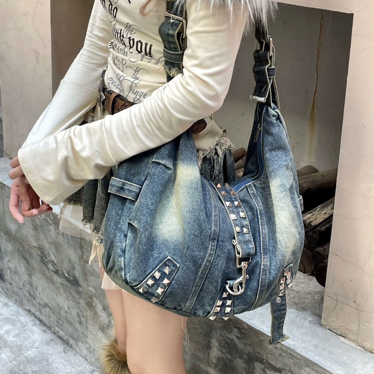 American Retro Denim Street Fashion Daily Shoulder Bags