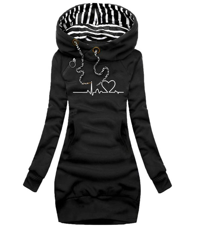 Women's Printed Mid-length Fashion Fashionmonger Slimming Hooded Sweaters
