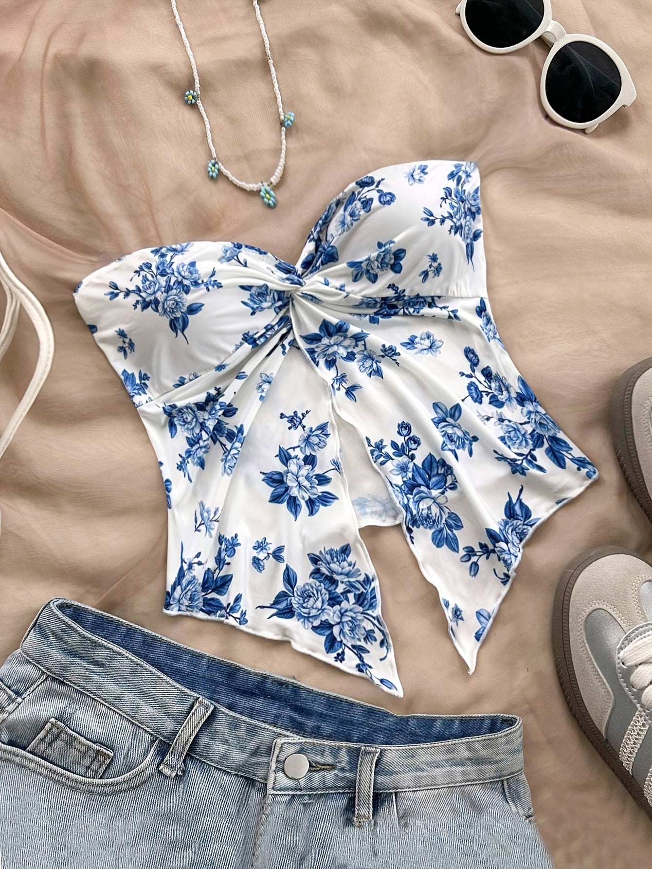 Asymmetric Hem Vacation Style Wrapped Chest Tops