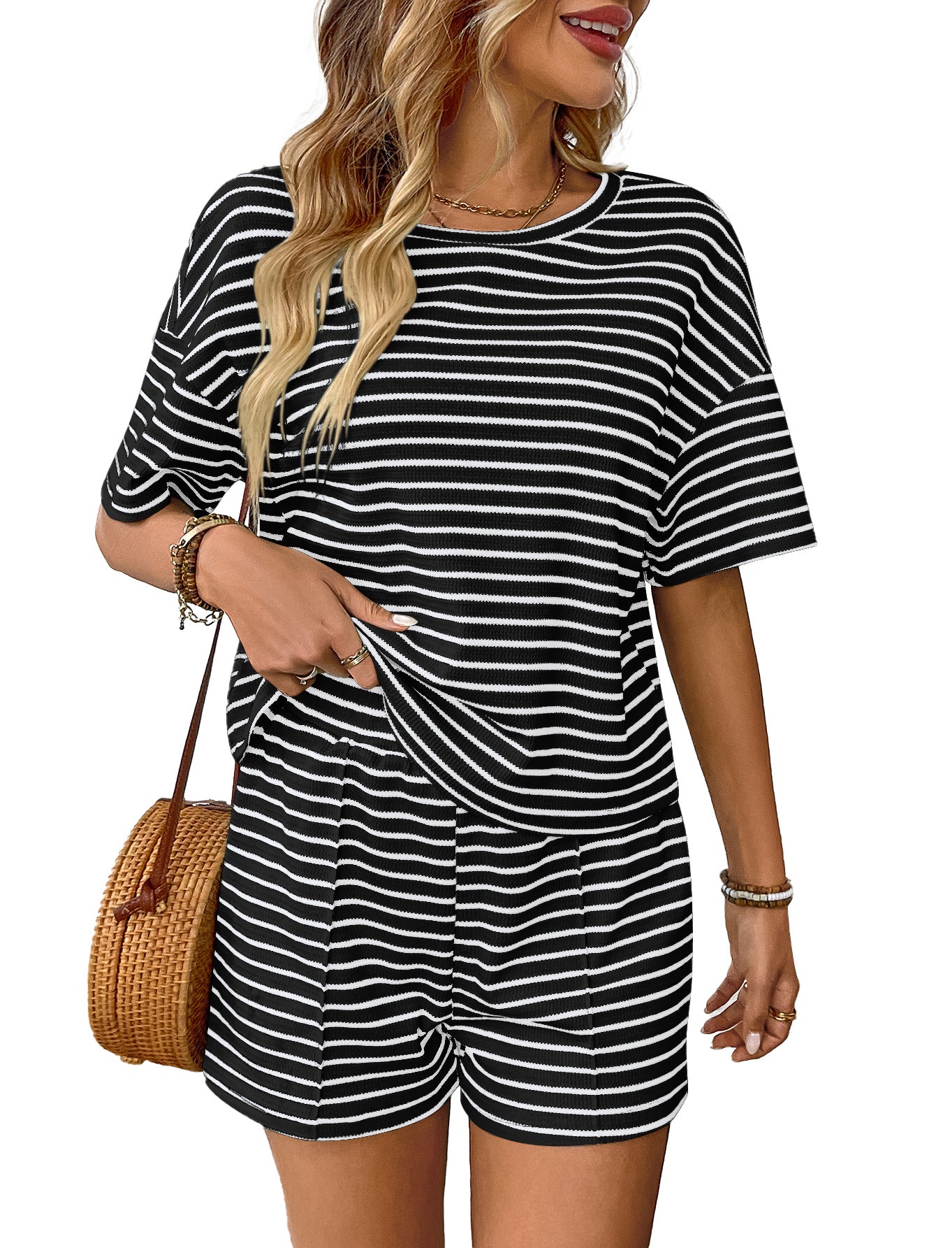 Women's Summer Knitted Striped Fashion Casual Sports Suits