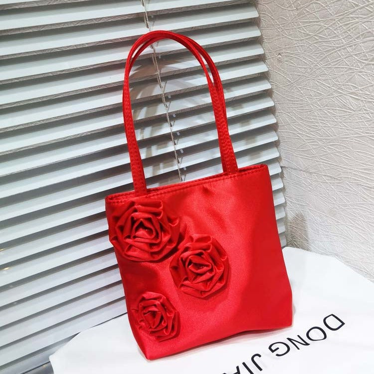Women's Korean Retro Handmade Pleated Three-dimensional Rose Handbags