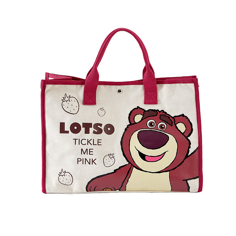 Women's Strawberry Bear Dog Teeth Large Capacity Tote Bags