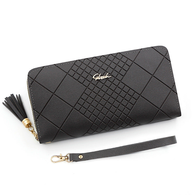 Women's Long Portable Mobile Simple Embossed Tassel Bags