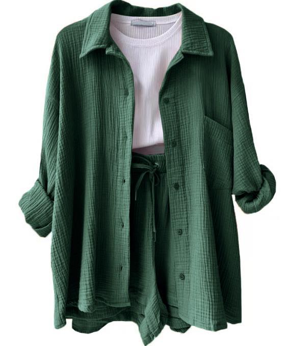 Women's Lapel Long Sleeve Shirt High Waist Drawstring Fashion Suits
