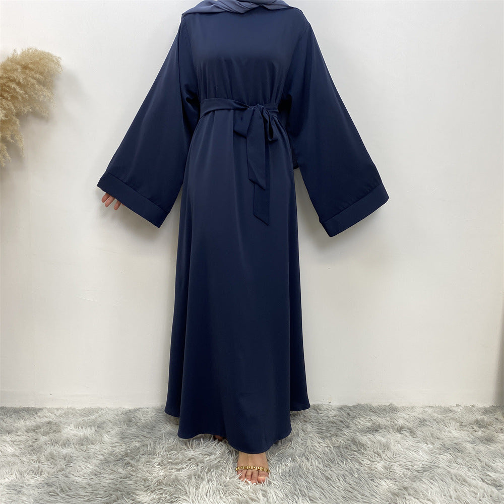 Solid Color Lace Up Muslim Dress Clothing