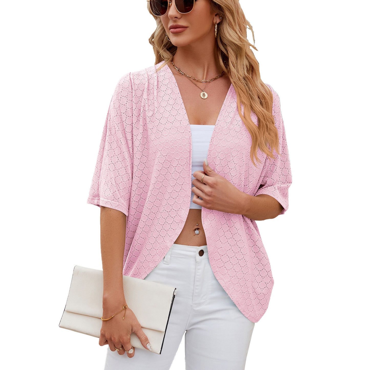 Solid Color Half Sleeves Knitted Office Knitwear