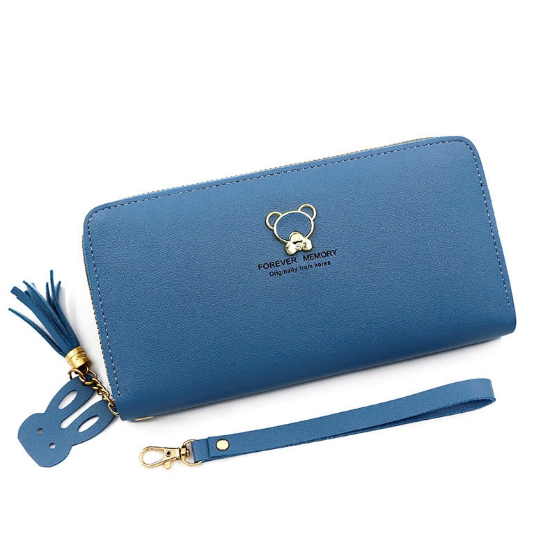 Women's Simple Bear Long Zipper Clutch Mobile Ladies Wallet