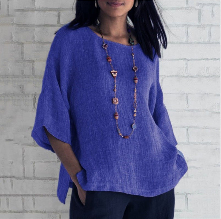 Women's Day Delivery Three-quarter Sleeve Round Neck Blouses