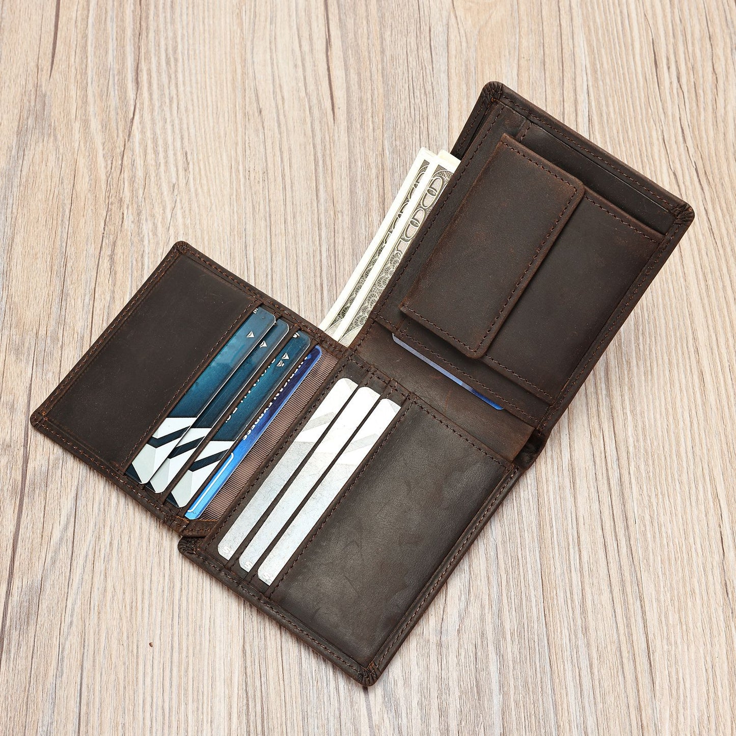 Men's Vintage Leather Swiping Gold Clip Short Purses