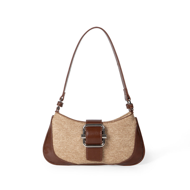 Women's Retro Canvas Stitching Underarm High-quality Portable Shoulder Bags