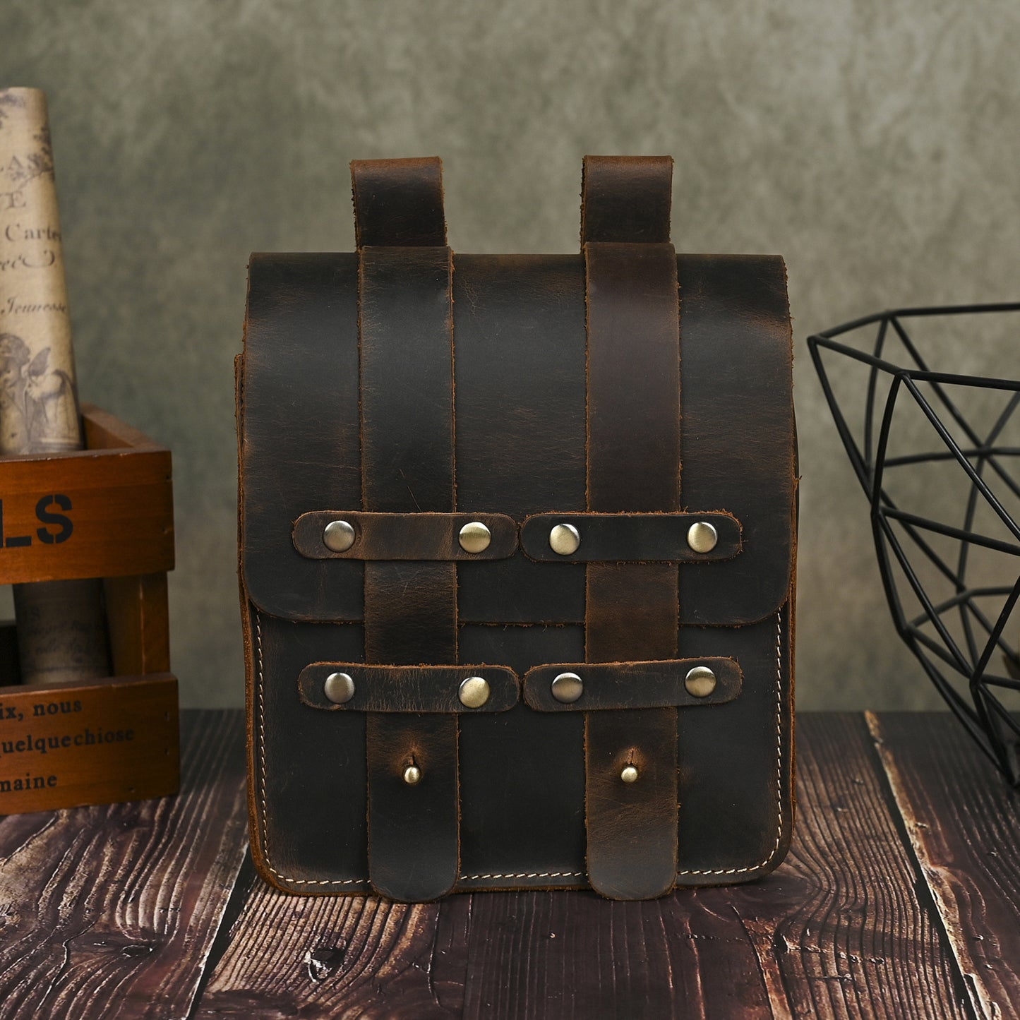 Men's Top Layer Crazy Horse Skin Cowhide Trendy Men's Chest Bags