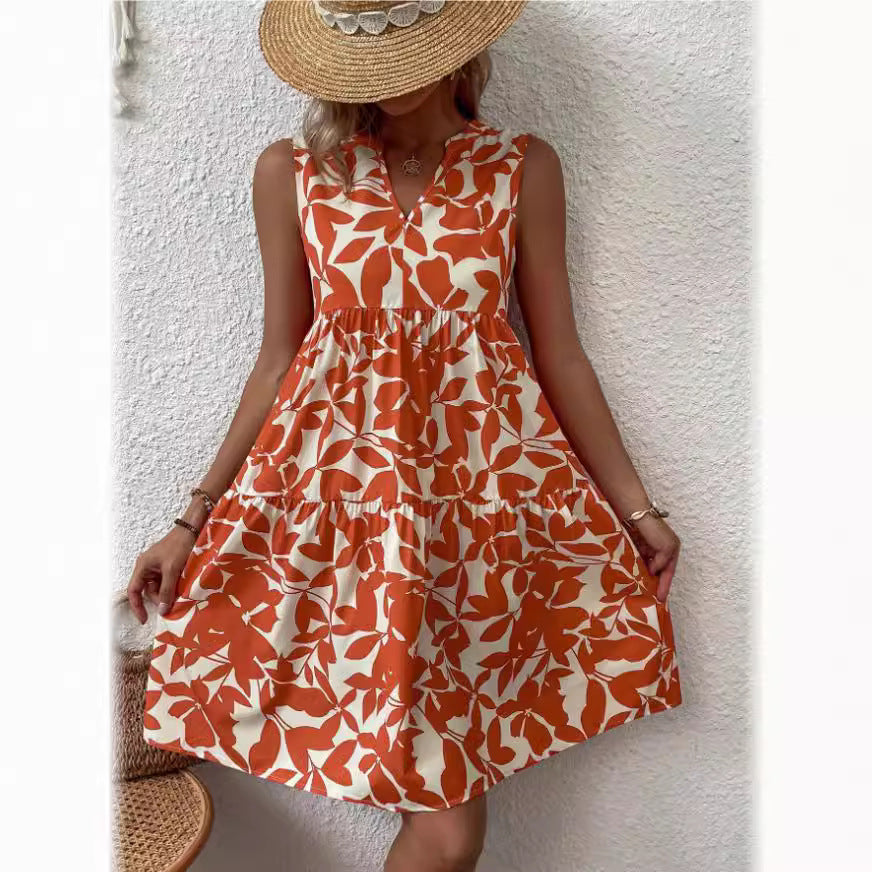 Women's Bohemian Fashion Loose Pleated Print Dress Dresses