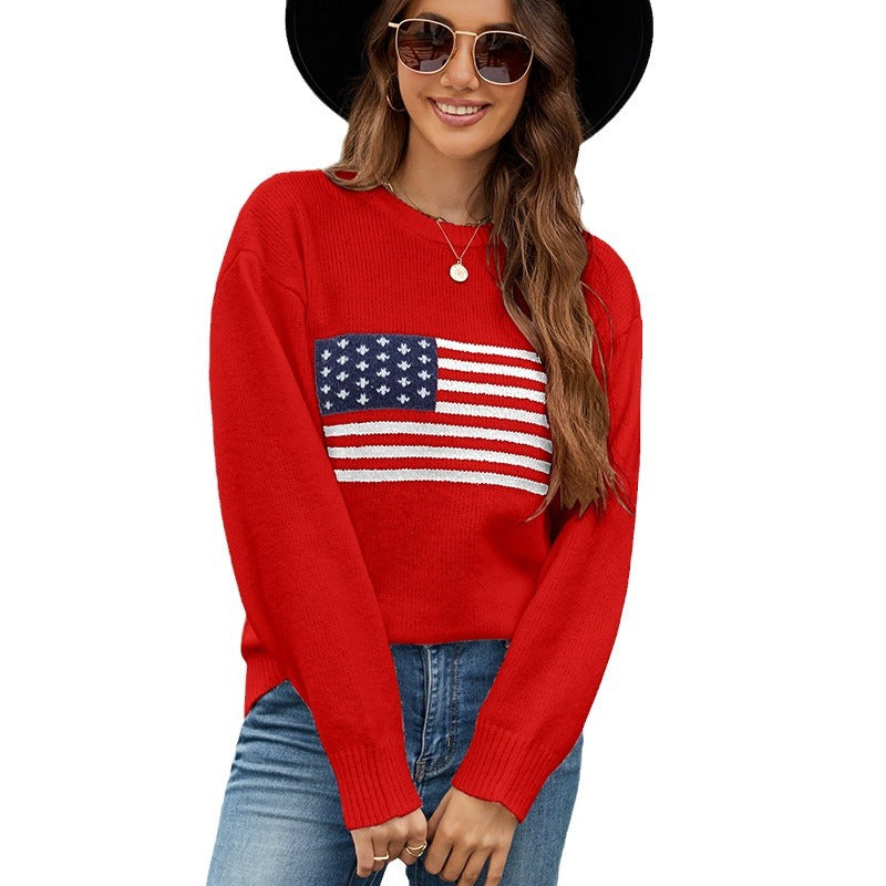 Women's Round Neck Flag Easter Independence Day Sweaters