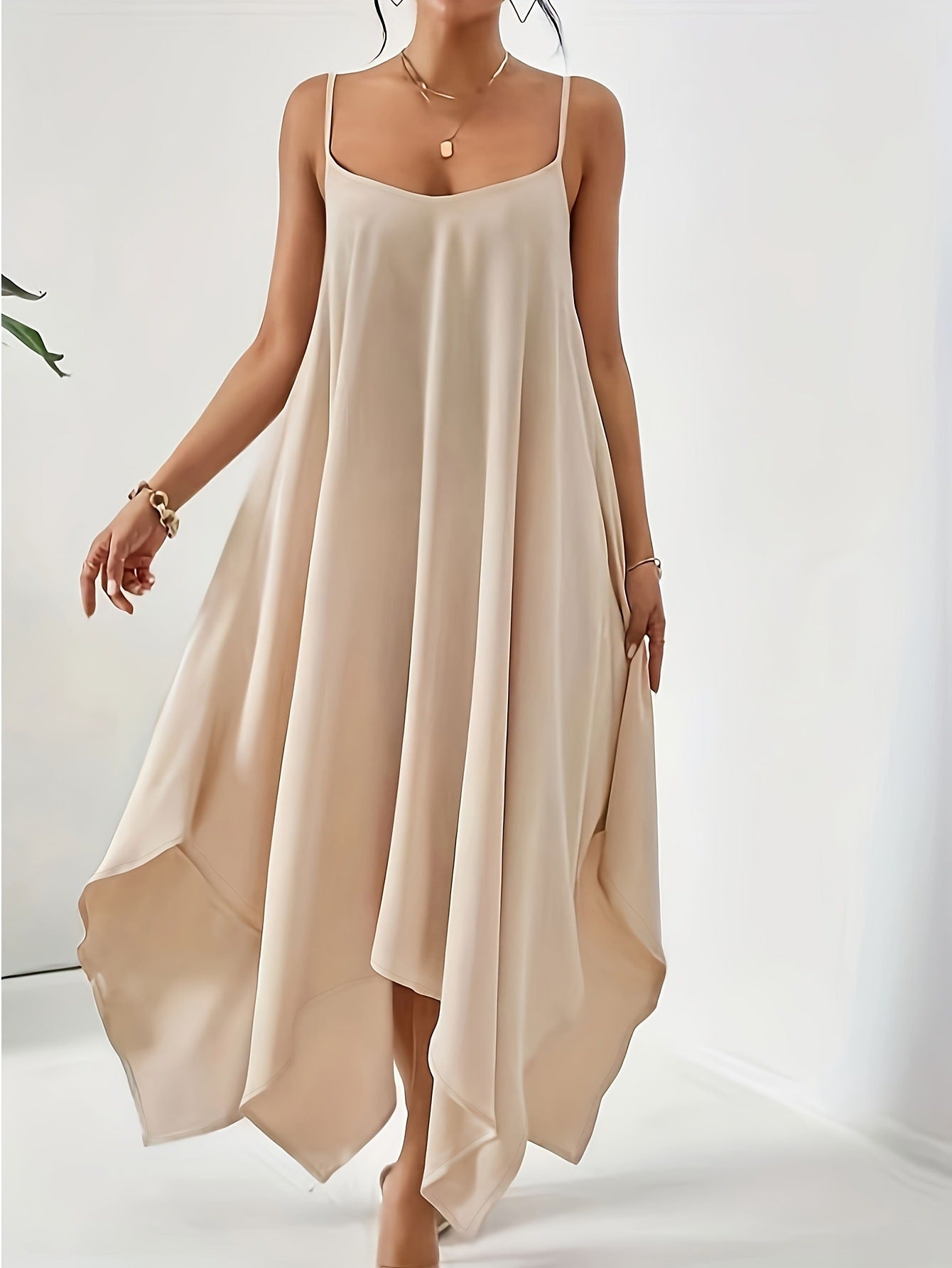 Women's Fashion Solid Color Strap Backless Irregular Sleeveless Dresses