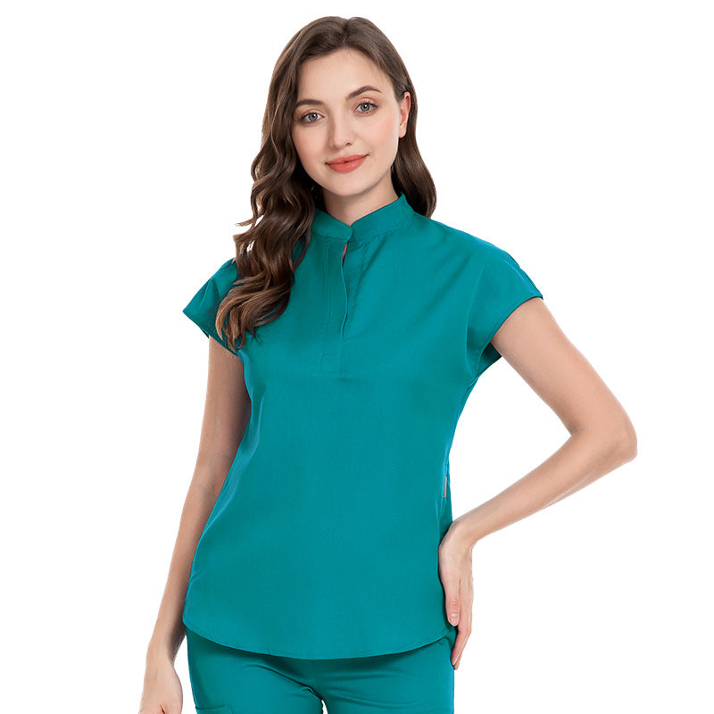 Color Medical Scrubbing Nursing Trousers Elastic Stand Collar Jogging Uniform
