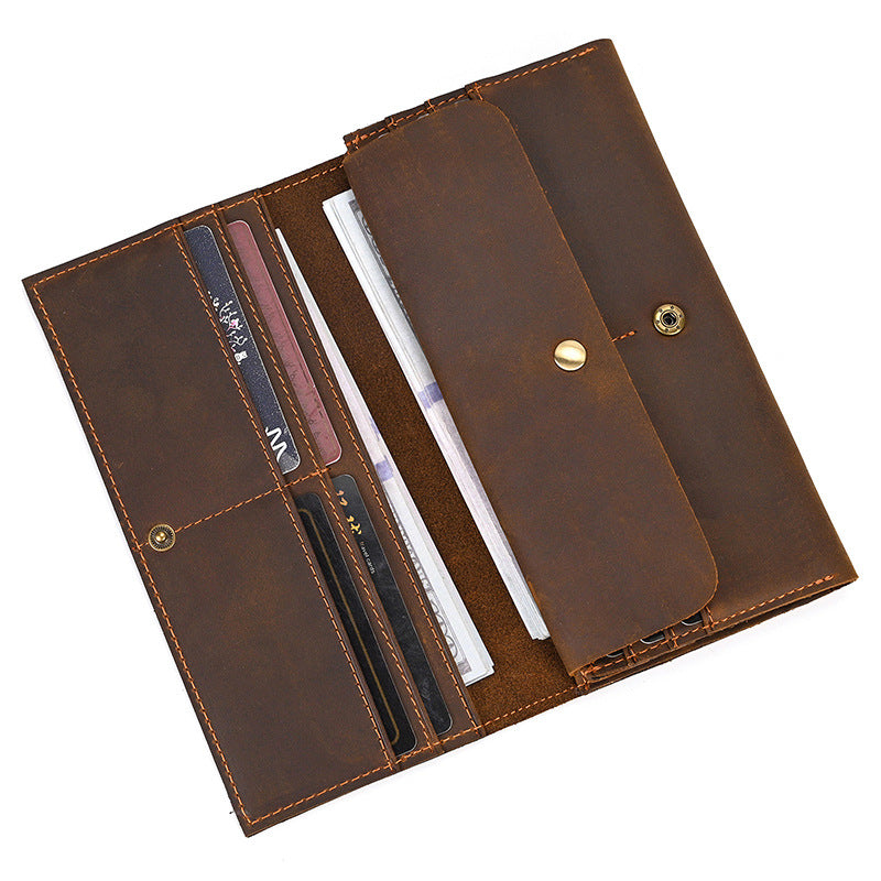 Men's Retro Crazy Horse Leather Long Genuine Men's Wallets