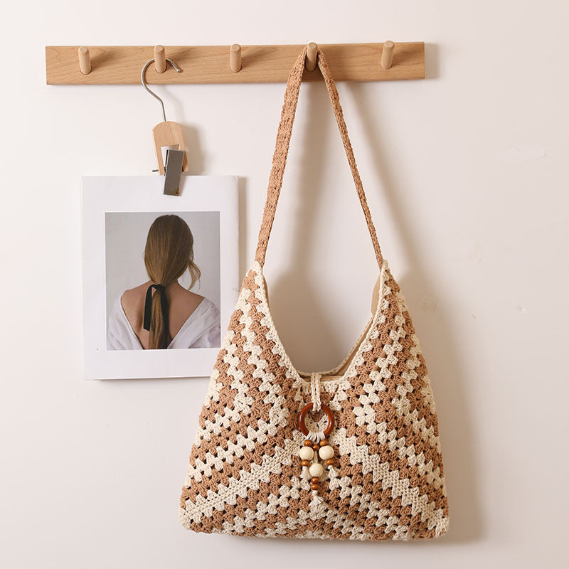 Women's Single Cotton Thread Woven Color Grandmother Shoulder Bags