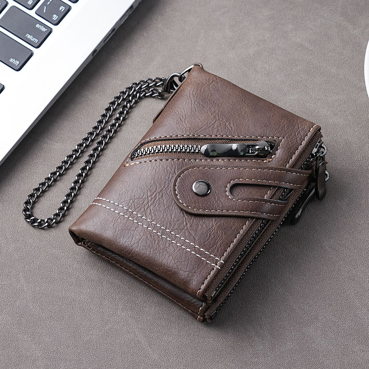 Men's Leather Short Zipper Hasp Billfold Men's Wallet