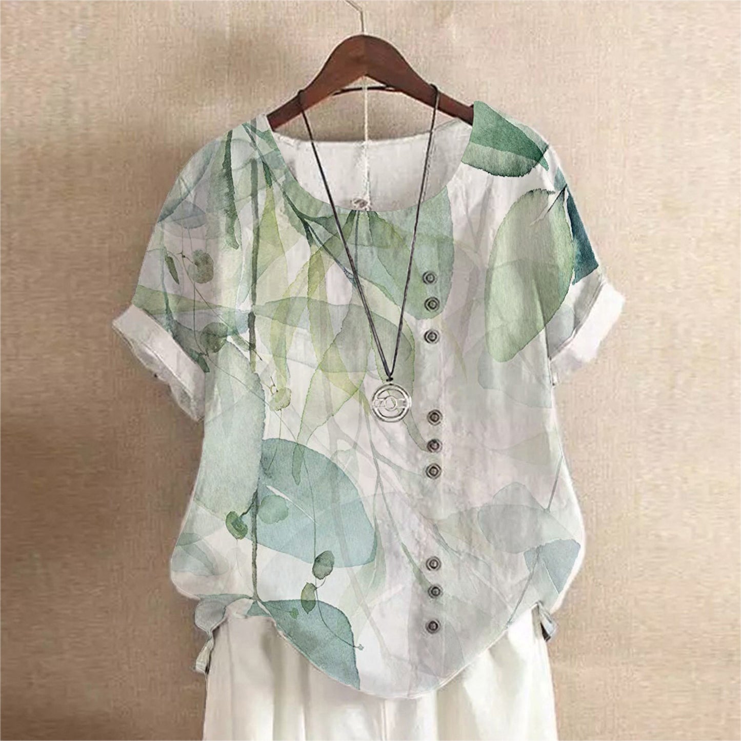 Women's Summer Retro Cotton Linen Fashion Printed Loose Blouses