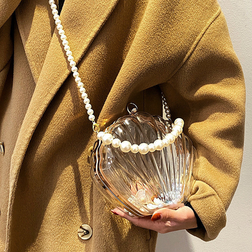 Women's Transparent Shell Box Western Style Pearl Shoulder Bags