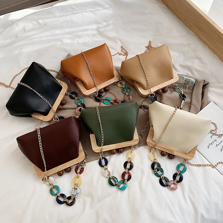 Women's Winter Korean Style Wooden Clip Chain Bags