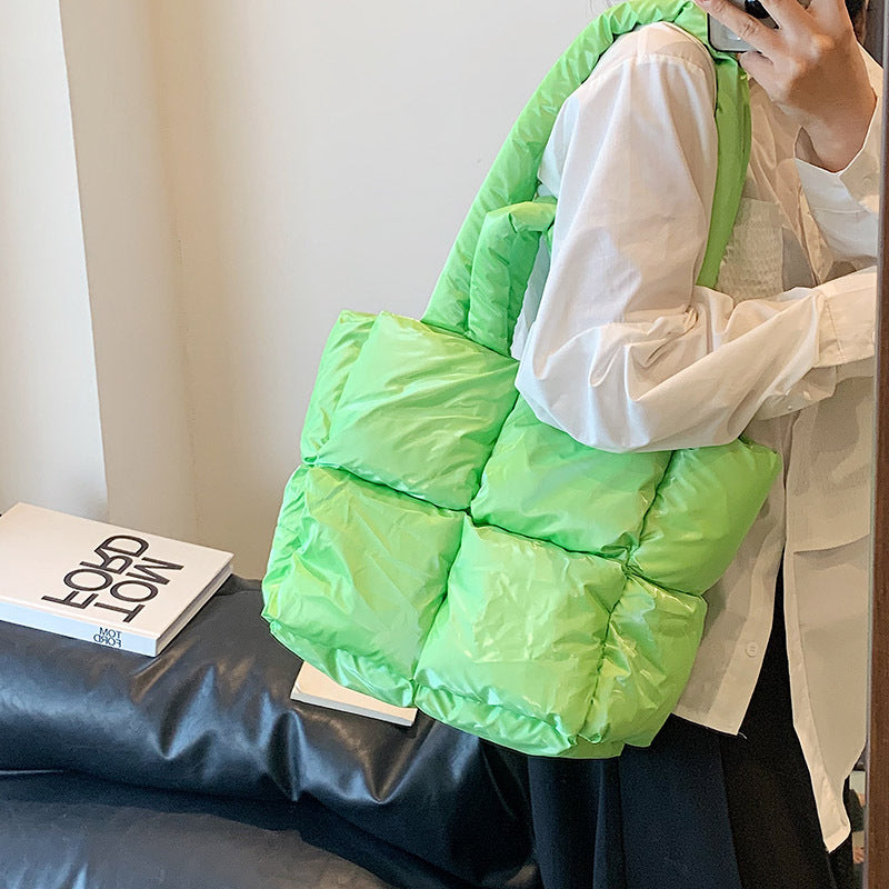Women's Plaid Large Capacity Down Fashion Trendy Shoulder Bags