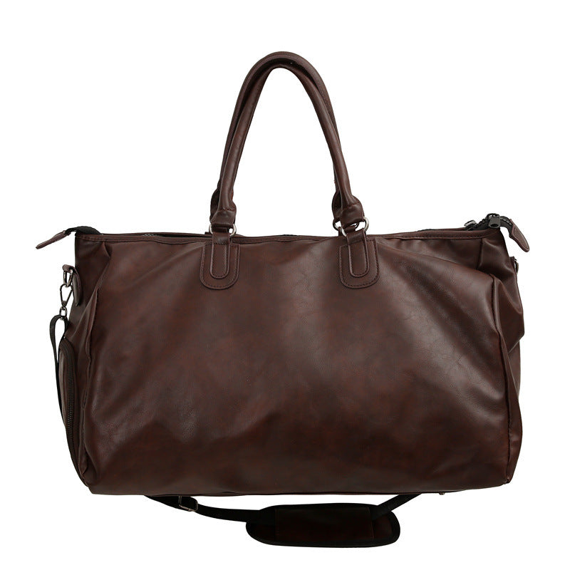 Men's Solid Color Large Capacity Leather Collect Travel Bags