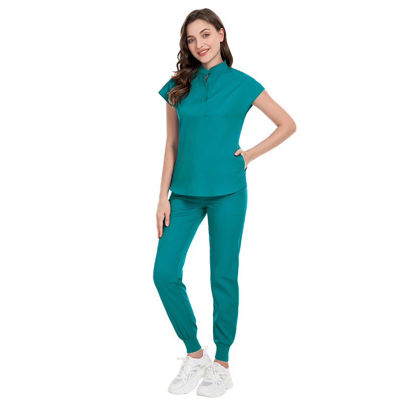 Color Medical Scrubbing Nursing Trousers Elastic Stand Collar Jogging Uniform